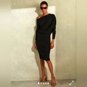 Reiss One Shoulder Sweater Dress, Chocolate and Metallic Copper, Size L, NWT